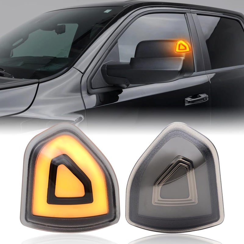 Aexploer Side Tow Mirror Turn Signal Lights LED Compatible with Ram 1500 2010-2023/for Ram 1500 Classic 2019-2022/for Ram 2500 2010-2018/for Ram 3500 2010-2021 Amber Yellow Blink Marker (Smoked Len) - Image 1